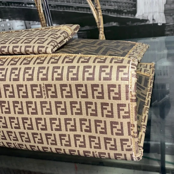 Authentic Rare FENDI Brown Monogram Tote with Matching Pouch - Picture 16 of 16